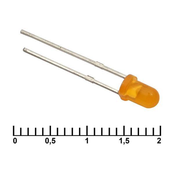 Светодиод RUICHI, 3 мм, 30 мКД, угол излучения 20 градусов, оранжевый