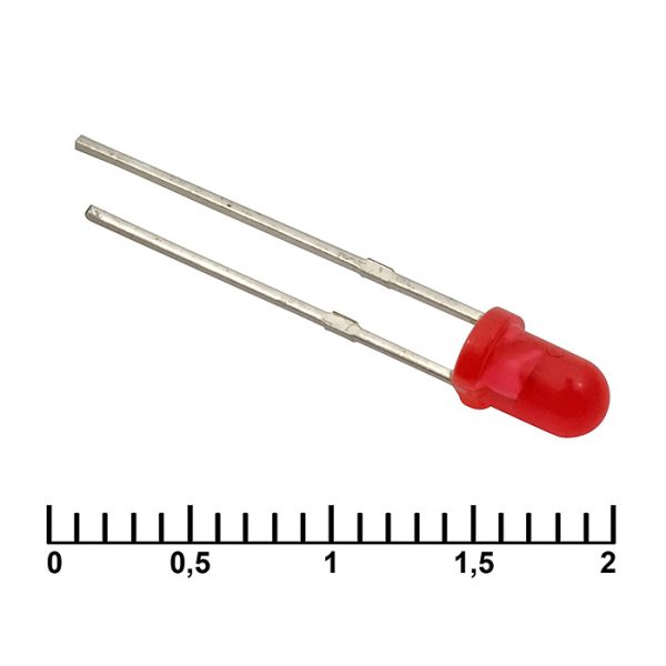 Светодиод RUICHI, 3 мм, 30 мКД, угол излучения 20 градусов, красный
