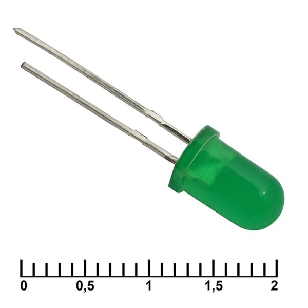 Светодиод RUICHI, 5 мм, 30 мКД, угол излучения 20 градусов, зелёный