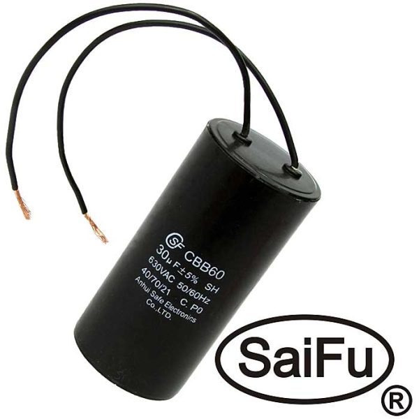 Пусковой конденсатор SAIFU CBB60, 30 мкФ, 630 В, с проводом